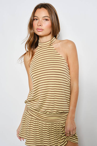 Indigo Halter Stripe Mini Dress