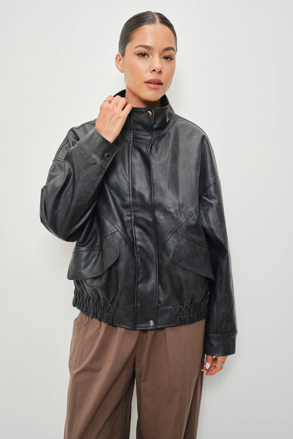 Jana Vegan Leather Funnel Neck Oversized Jacket