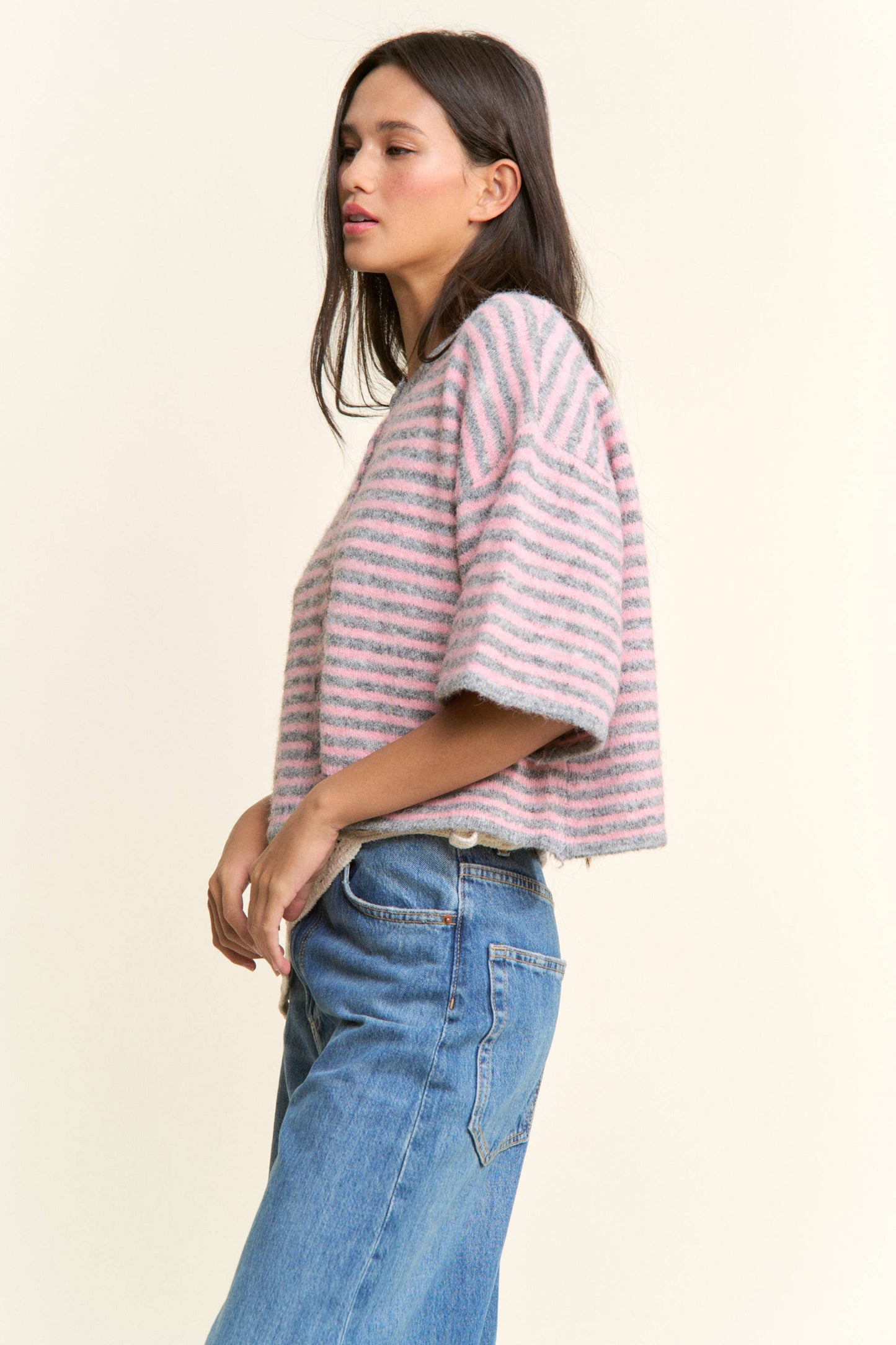 Hadley Striped Cropped Oversized Knit Cardigan