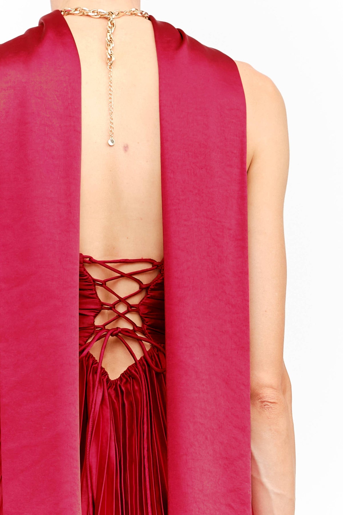 Kali Satin Pleated Strapless Maxi Dress