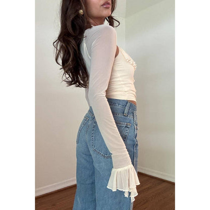 Ingrid Ruffle Trim Long Sleeve Crop Top