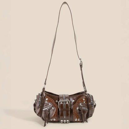 Rivet Detail Leather Shoulder Bag
