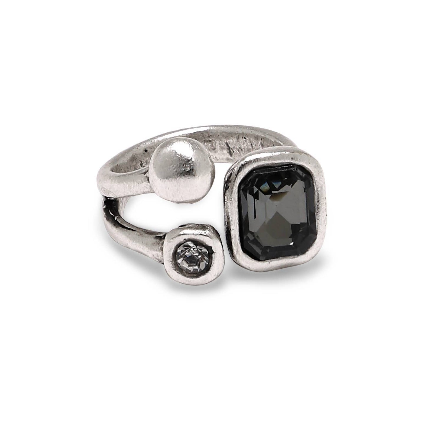 Handmade Smoky Crystal Brass Ring