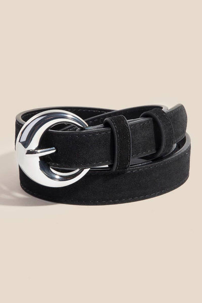 Round Buckle Suede Belt