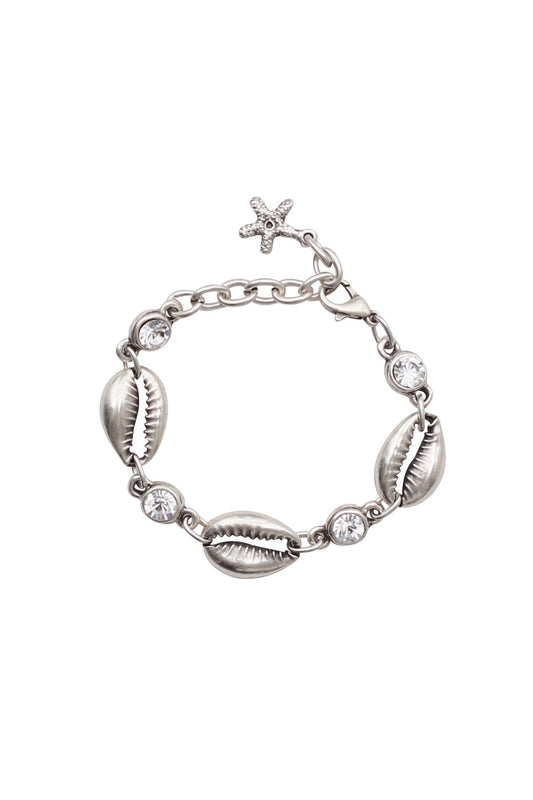Handmade 925 Silver Plated Shell Crystal Pewter Bracelet