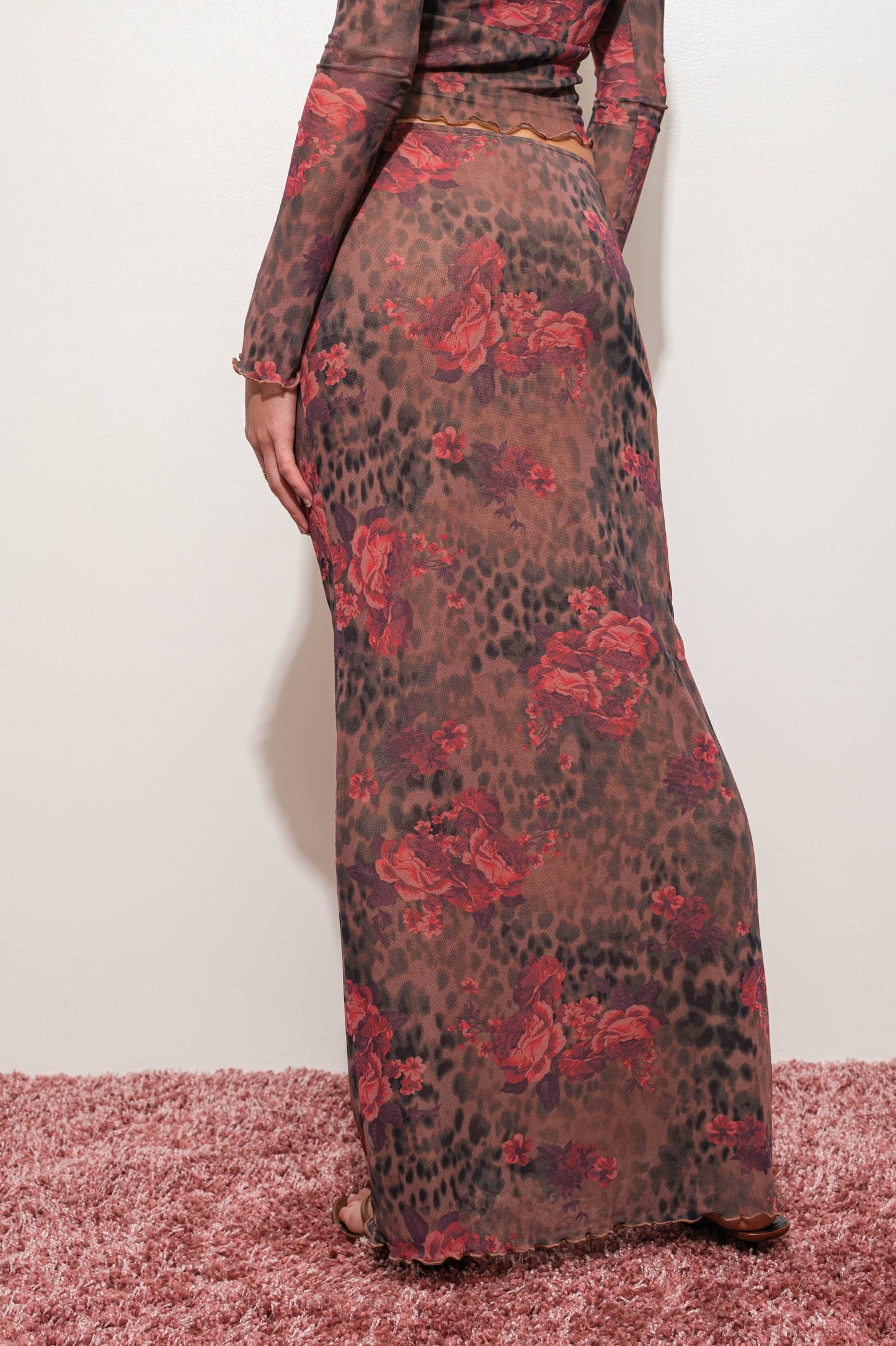 Harriet Floral Leopard Mesh Maxi Skirt