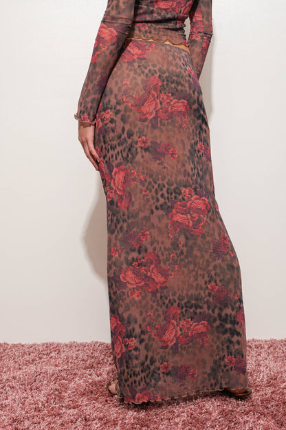 Harriet Floral Leopard Mesh Maxi Skirt