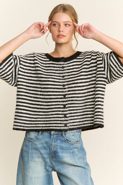 Hadley Striped Cropped Oversized Knit Cardigan