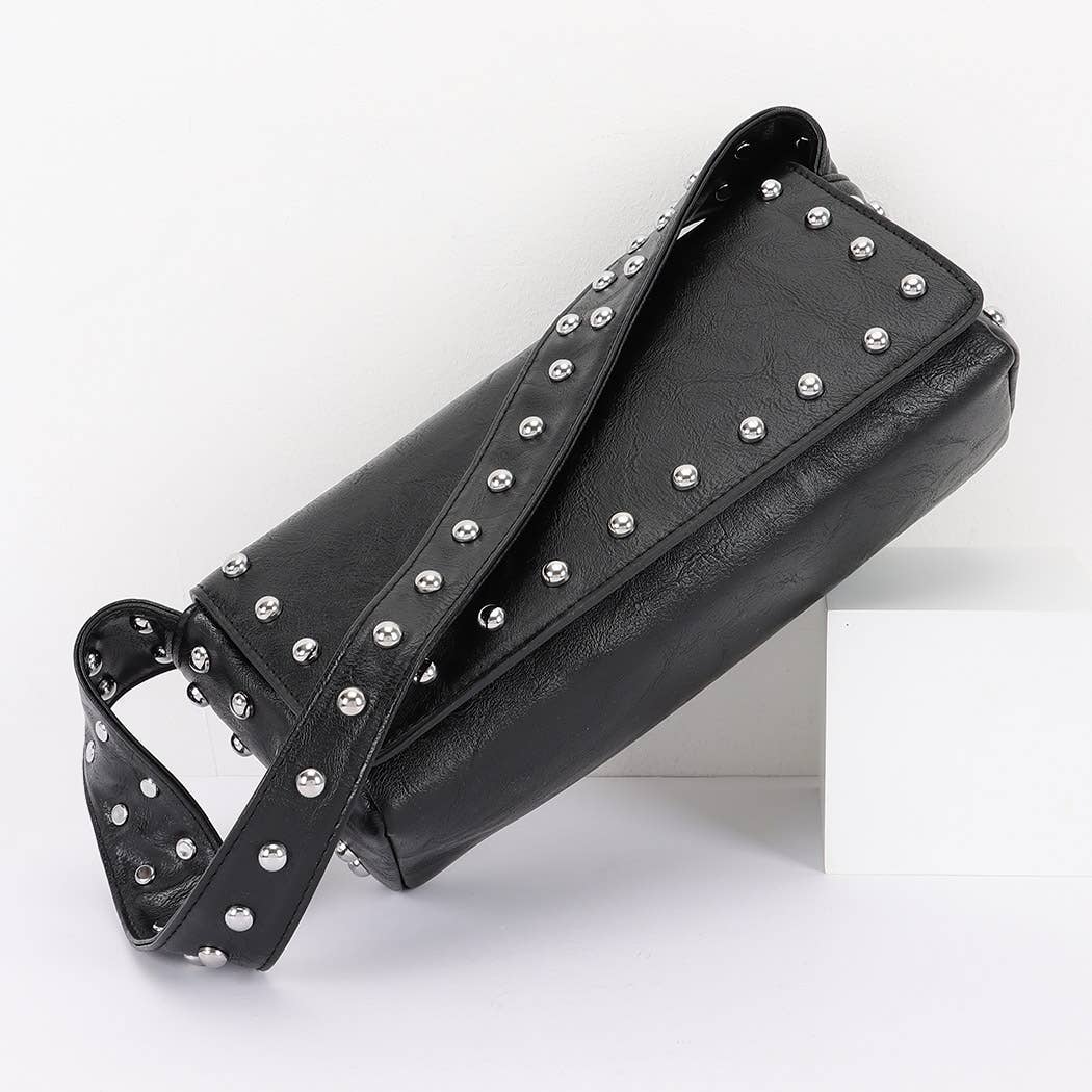 Vegan Leather Metal Studded Shoulder Bag