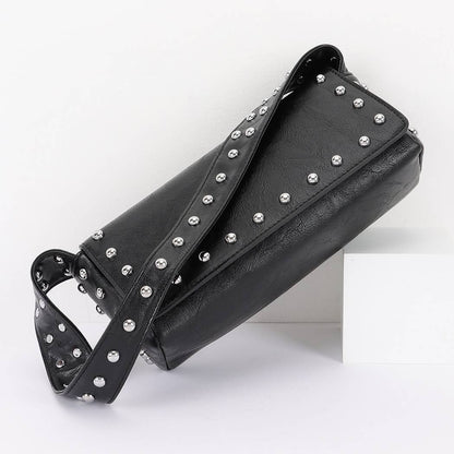 Vegan Leather Metal Studded Shoulder Bag