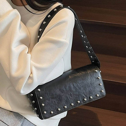 Vegan Leather Metal Studded Shoulder Bag