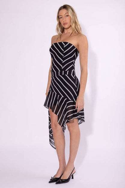 Indie Stripe Asymmetrical Midi Dress