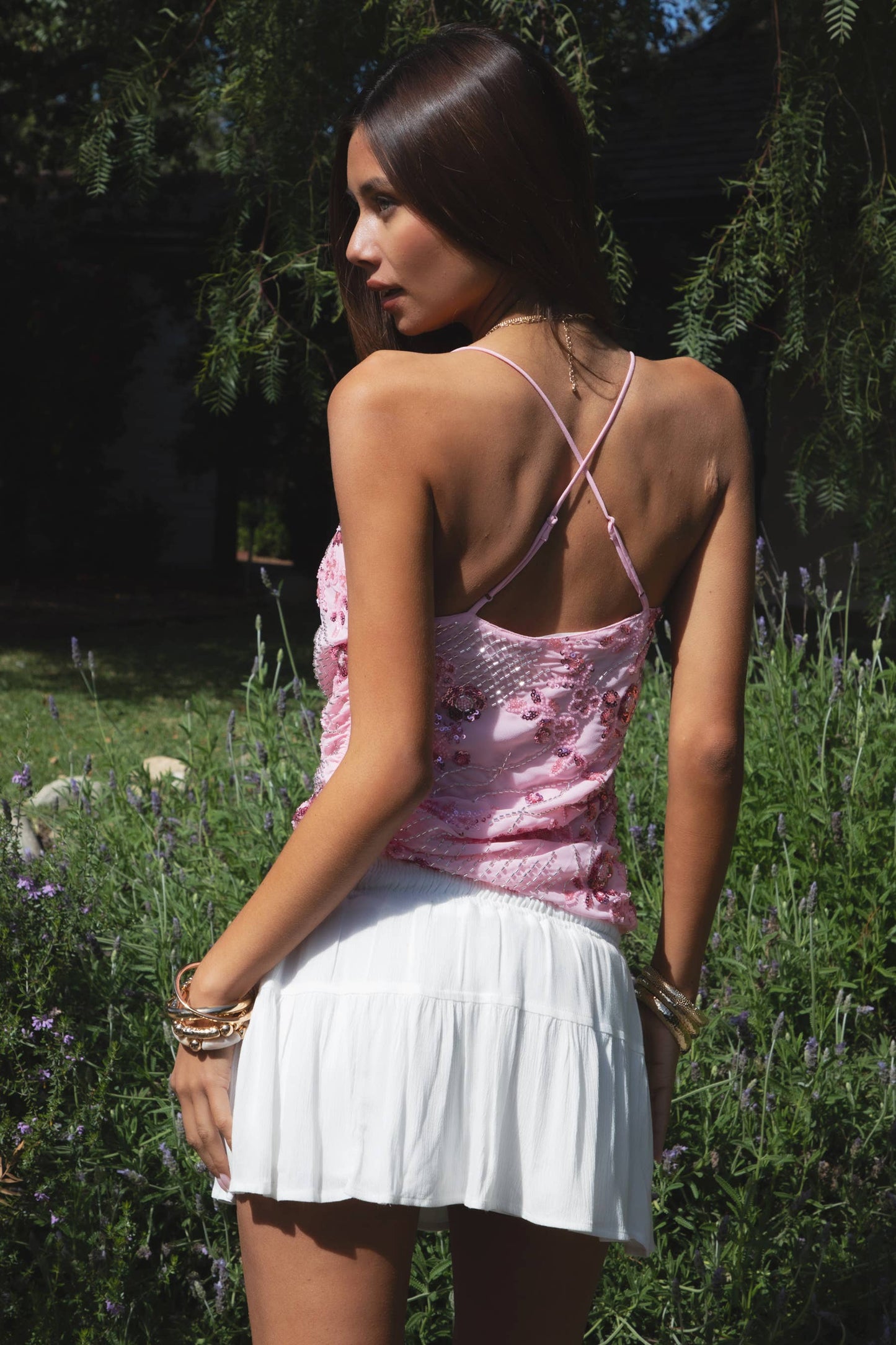 Hollis Sequin Beaded Cowl Neck Top