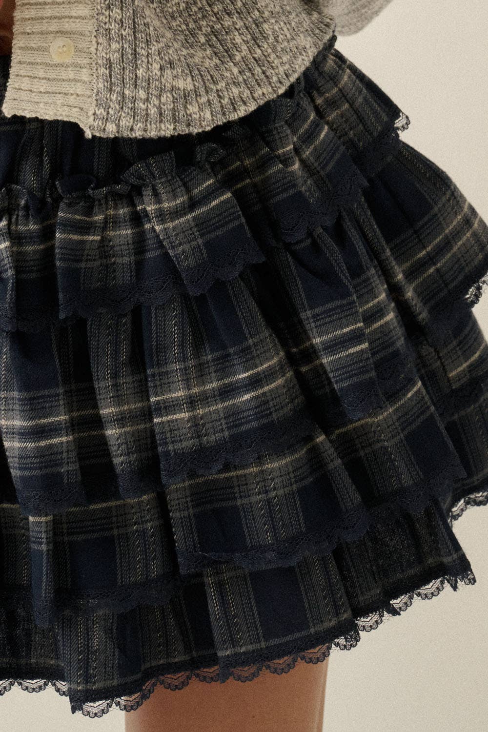Joanna Plaid Tiered Ruffle Mini Skort
