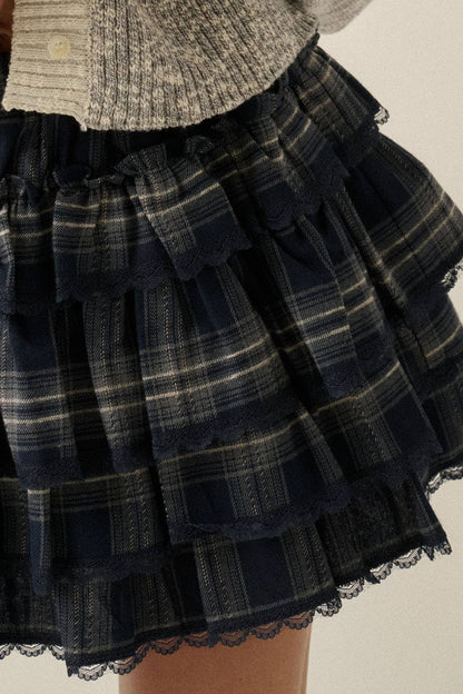 Joanna Plaid Tiered Ruffle Mini Skort