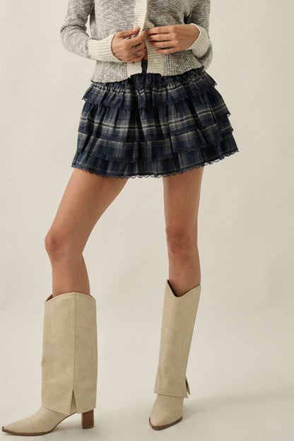 Joanna Plaid Tiered Ruffle Mini Skort
