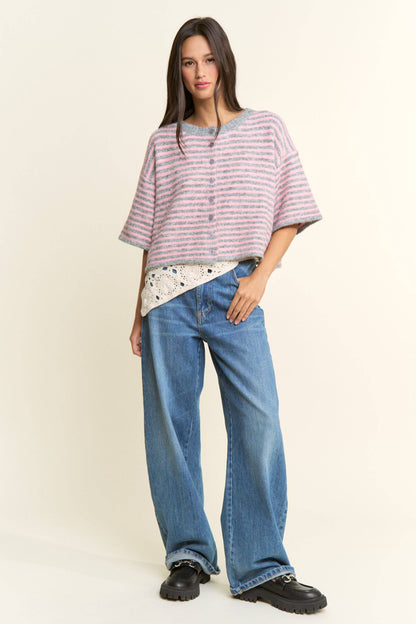 Hadley Striped Cropped Oversized Knit Cardigan