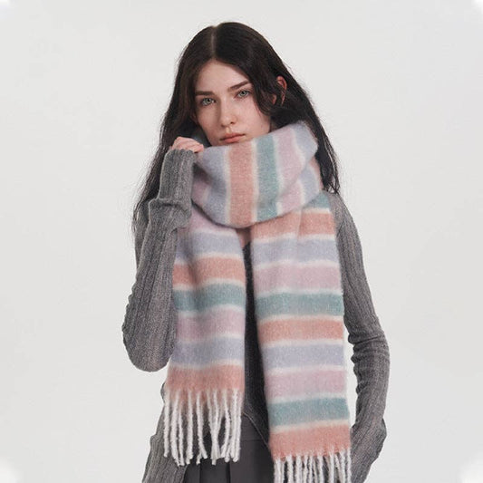 Rainbow Stripe Tassel Scarf