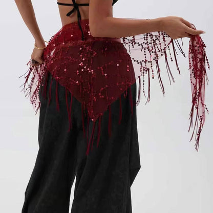 Sequin Tassel Mesh Triangle Scarf