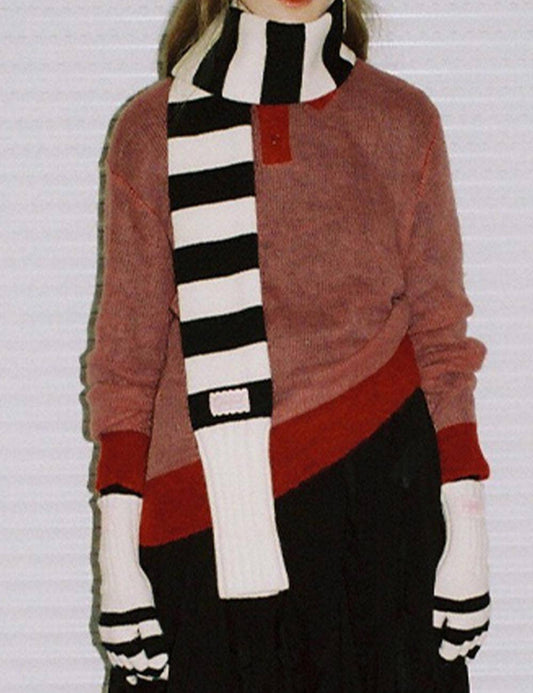 Knit Striped Color Block Scarf