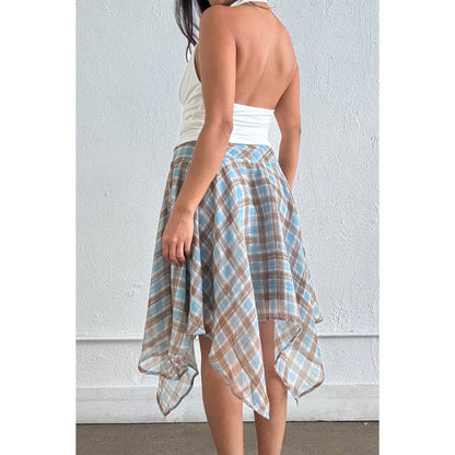 Janelle Check Chiffon Asymmetrical Midi Skirt