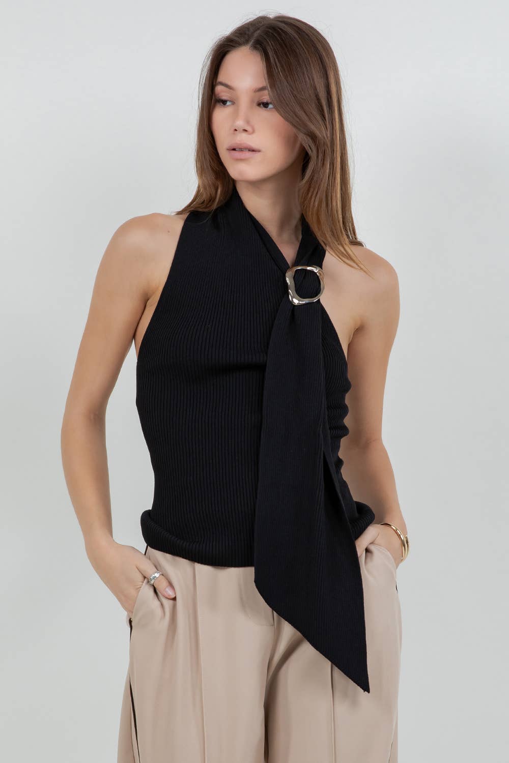 Harmony Knit One Shoulder Scarf Top