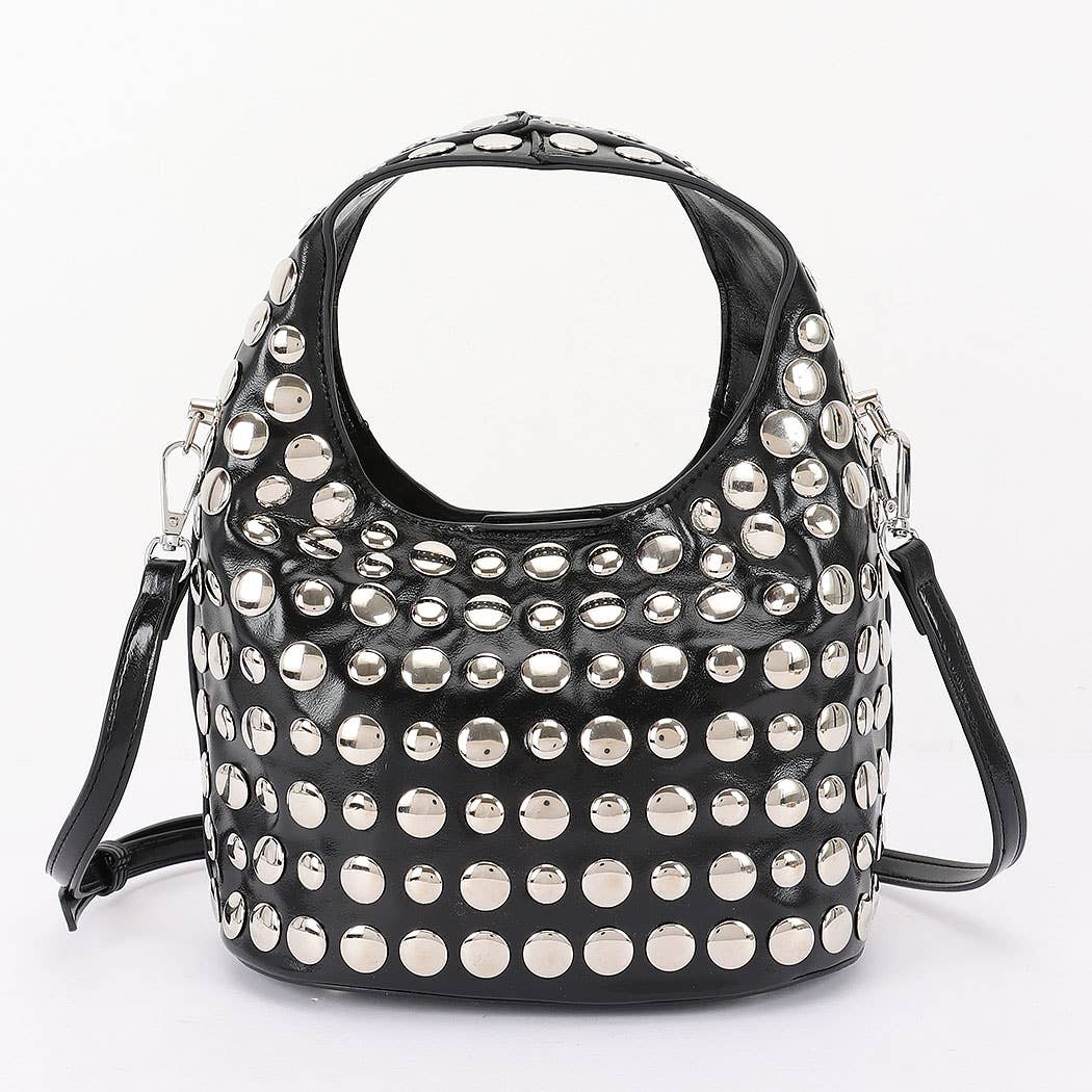 Vegan Leather Studded Hobo Bag