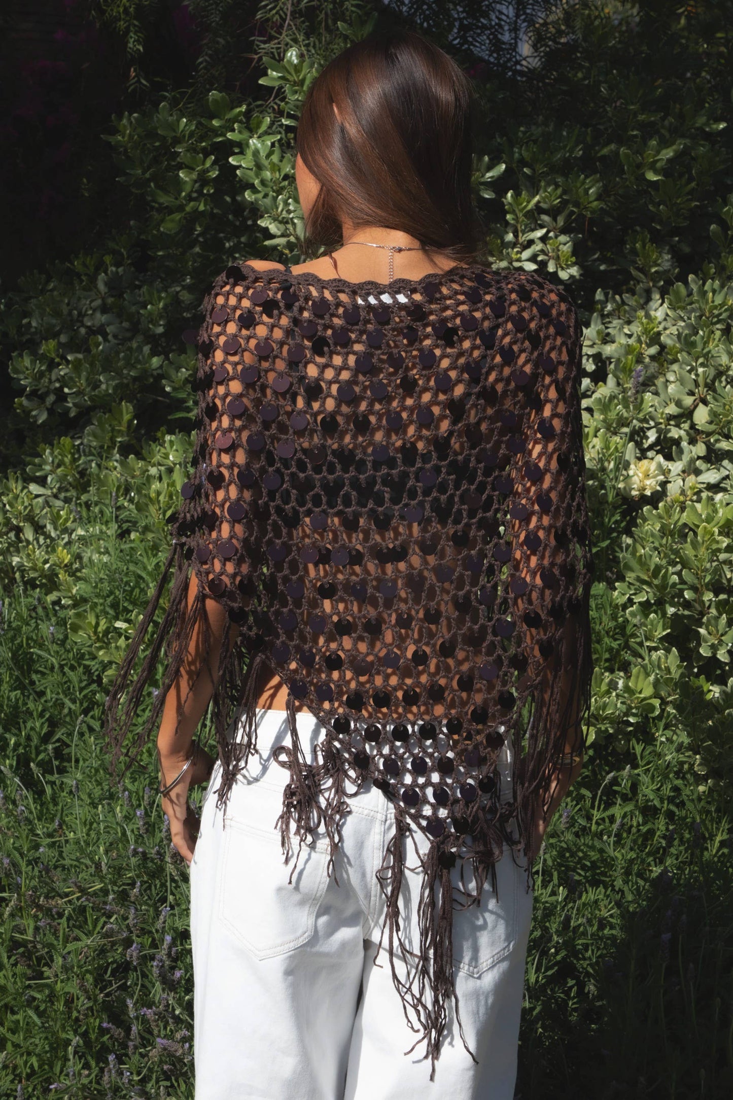Holly Sequin Crochet Fringe Poncho