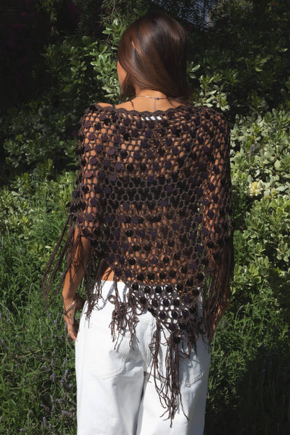 Holly Sequin Crochet Fringe Poncho