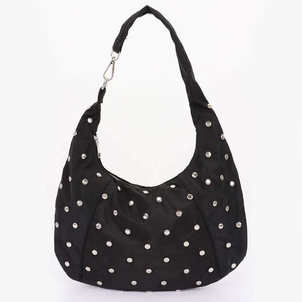 Nylon Studded Hobo Bag