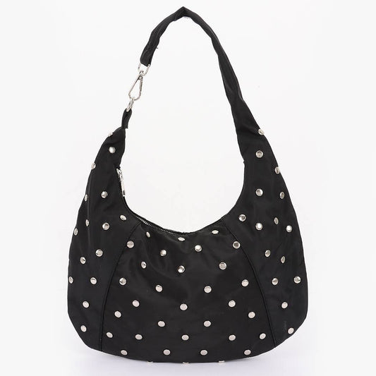 Nylon Studded Hobo Bag