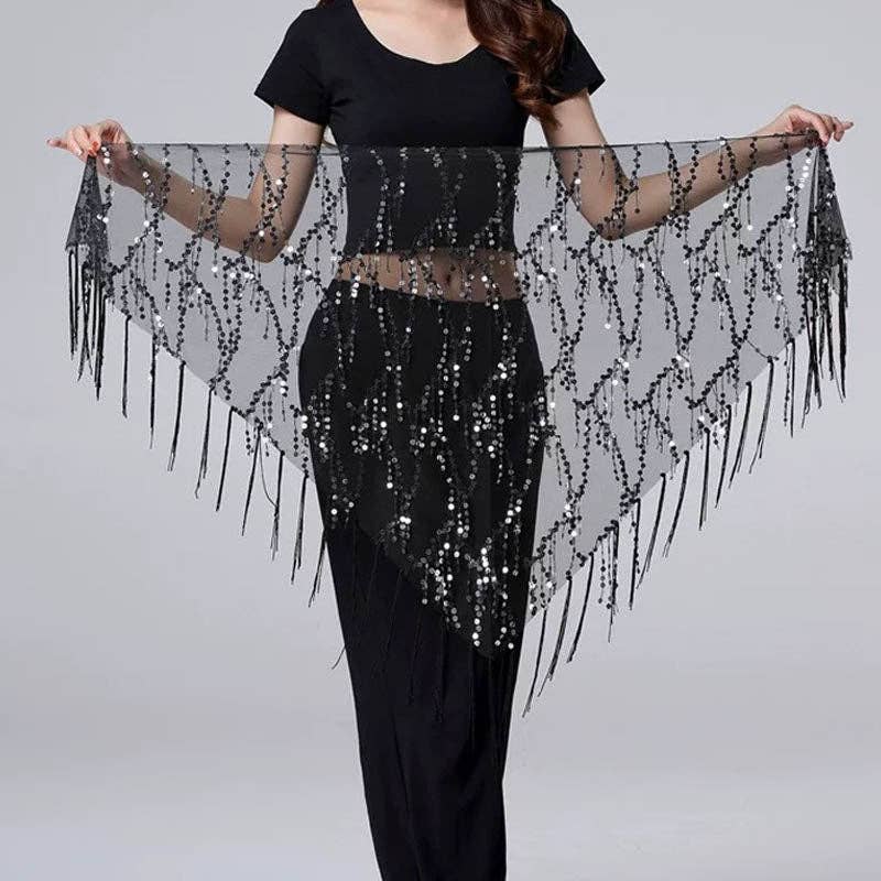 Sequin Tassel Mesh Triangle Scarf