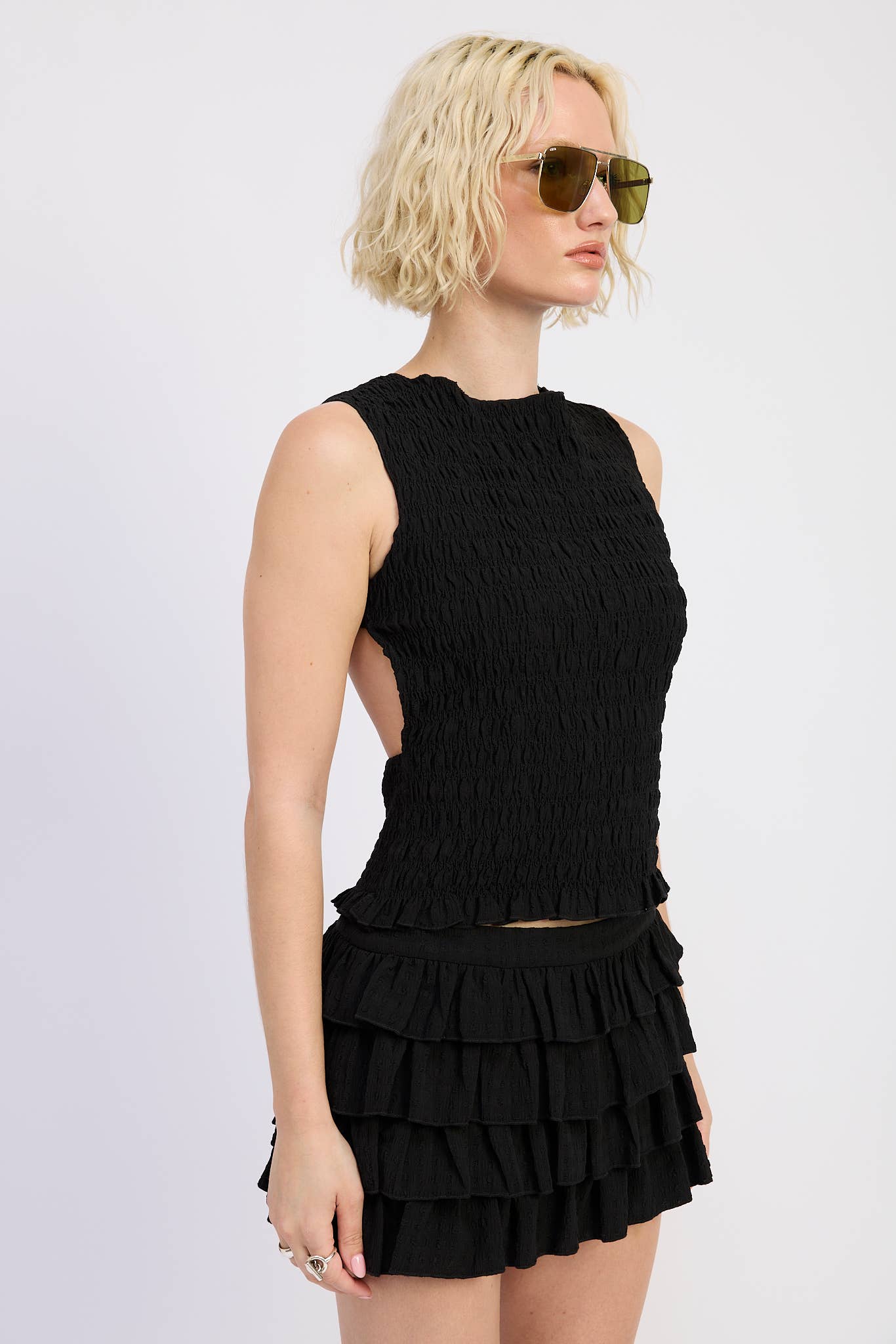 Iliana Smocked open Back Sleeveless Top