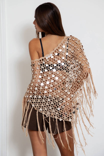 Holly Sequin Crochet Fringe Poncho