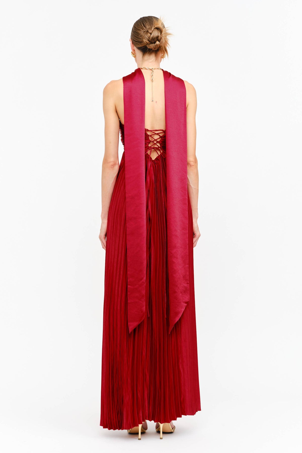 Kali Satin Pleated Strapless Maxi Dress