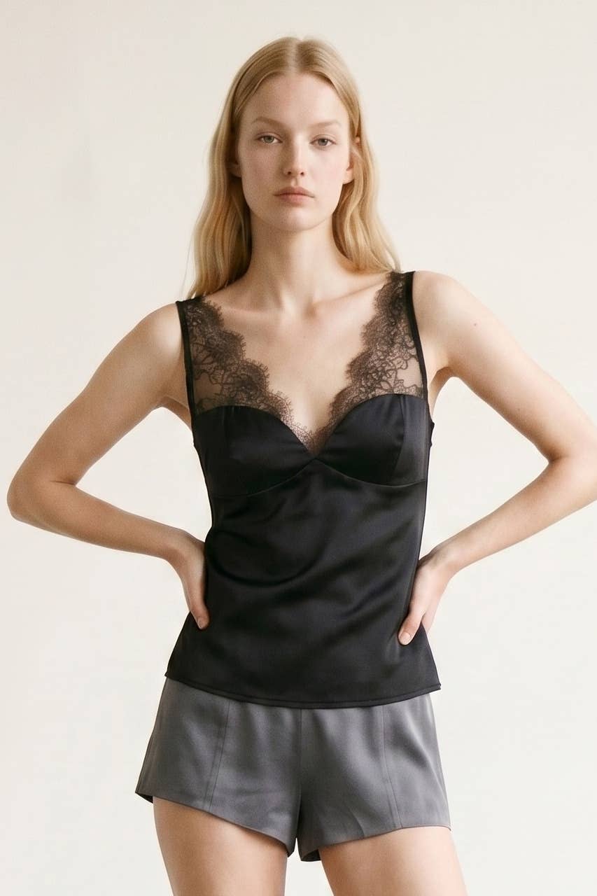 Jennifer Satin Lace Cami Top