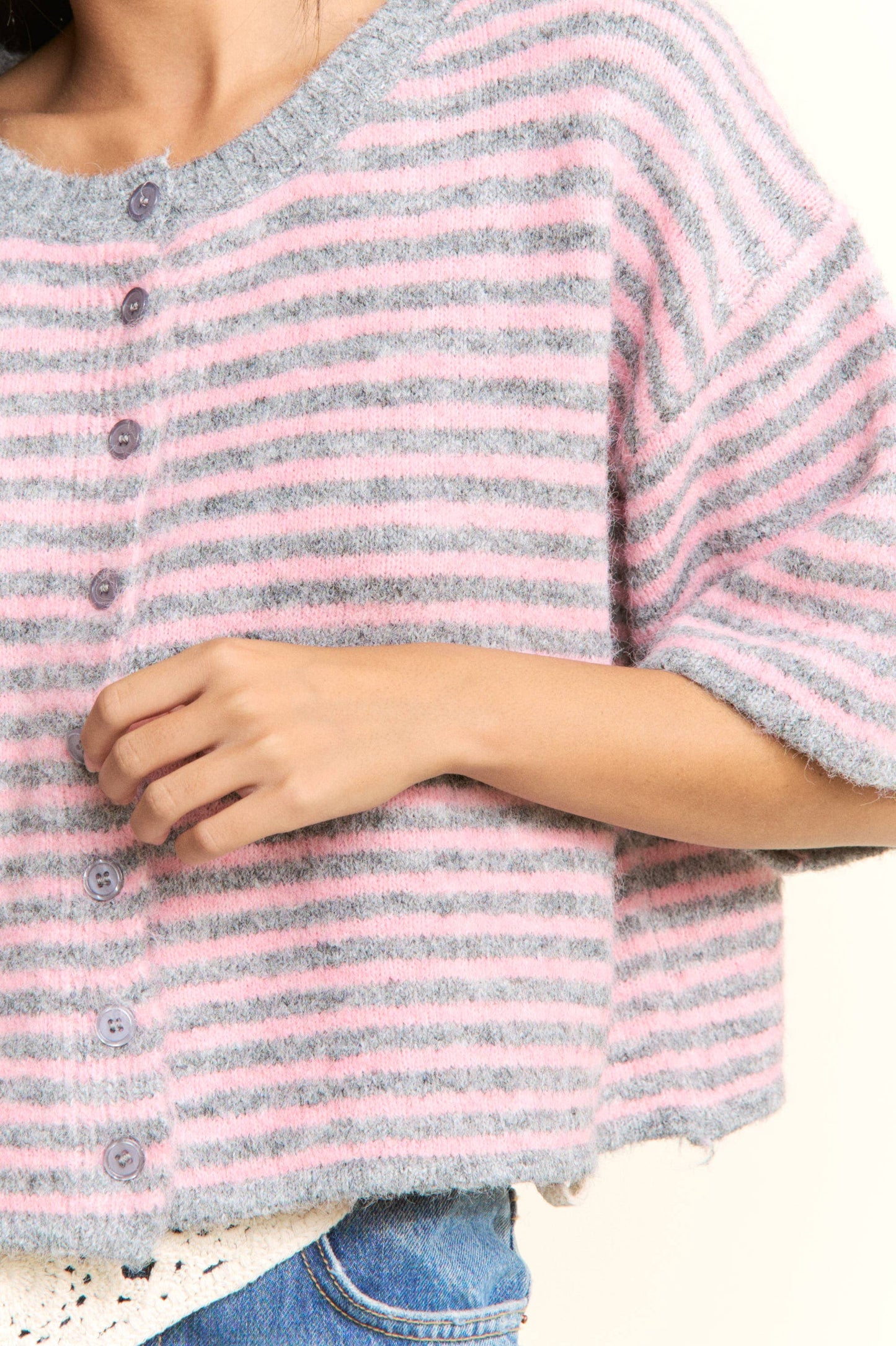Hadley Striped Cropped Oversized Knit Cardigan