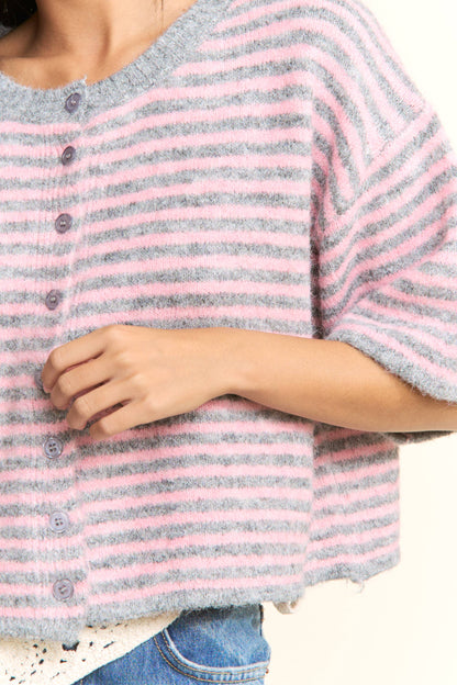 Hadley Striped Cropped Oversized Knit Cardigan