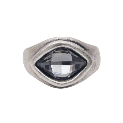 Handmade Smoky Eye Crystal Brass Ring