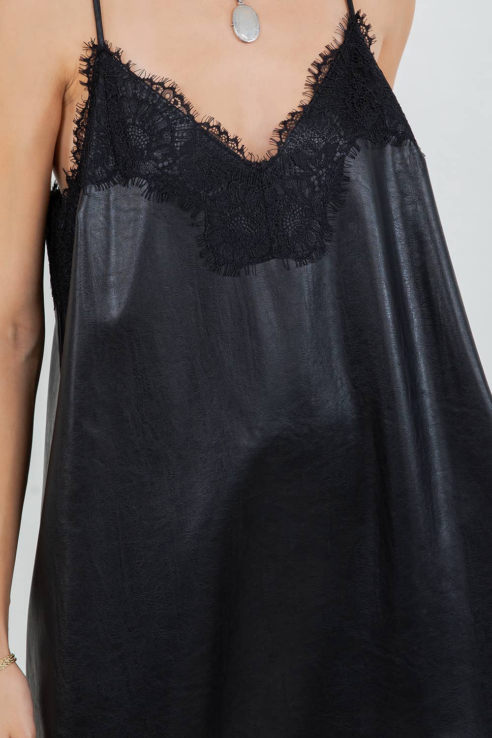 Fronia Vegan Leather Lace Mini Dress