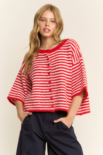 Hadley Striped Cropped Oversized Knit Cardigan