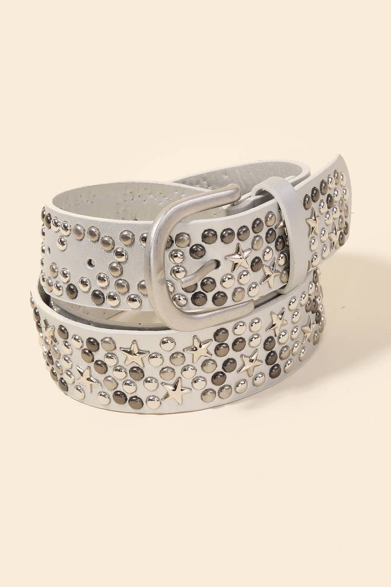 Metallic Stars And Stud Vegan Leather Belt