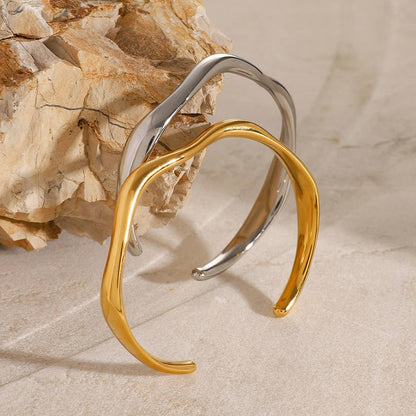 Stainless Steel Wavy Open Cuff