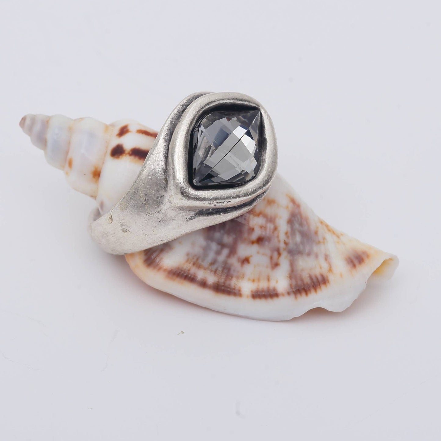 Handmade Smoky Eye Crystal Brass Ring