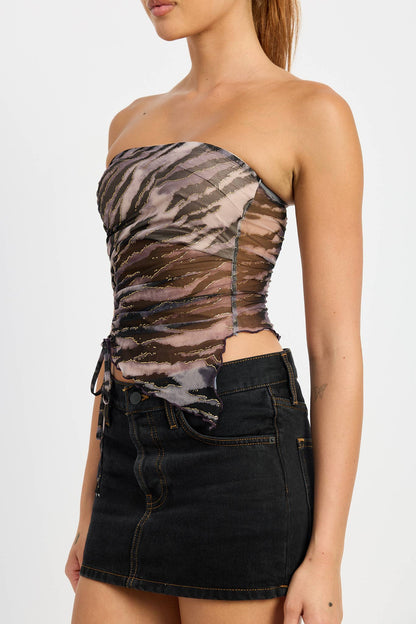 Filipa Ruched Zebra Tube Top