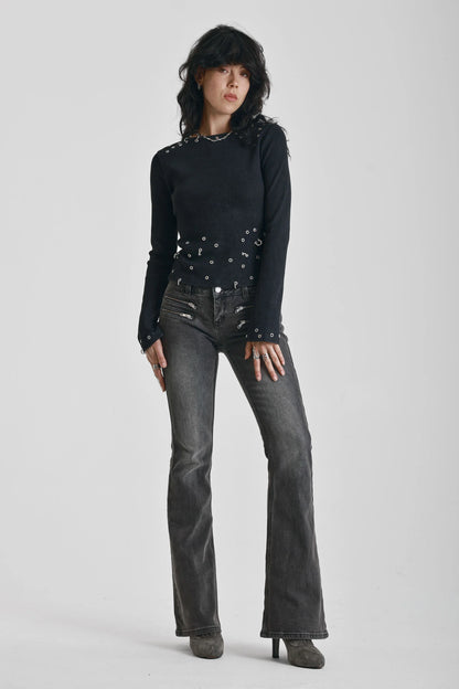 The Ragged Priest Cluster Pierced Long Sleeve Top