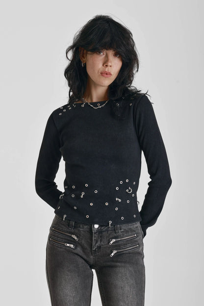The Ragged Priest Cluster Pierced Long Sleeve Top