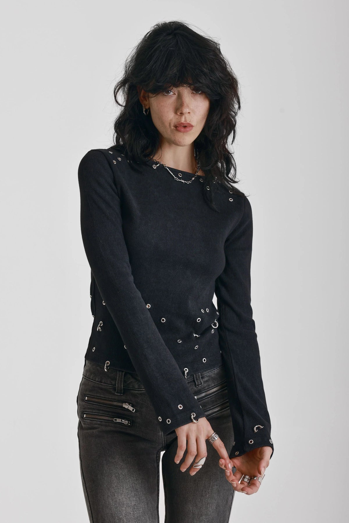 The Ragged Priest Cluster Pierced Long Sleeve Top