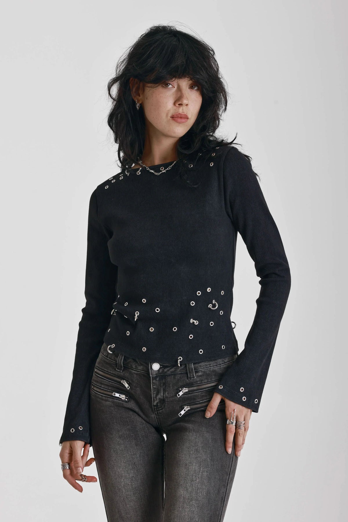 The Ragged Priest Cluster Pierced Long Sleeve Top