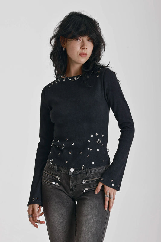 The Ragged Priest Cluster Pierced Long Sleeve Top